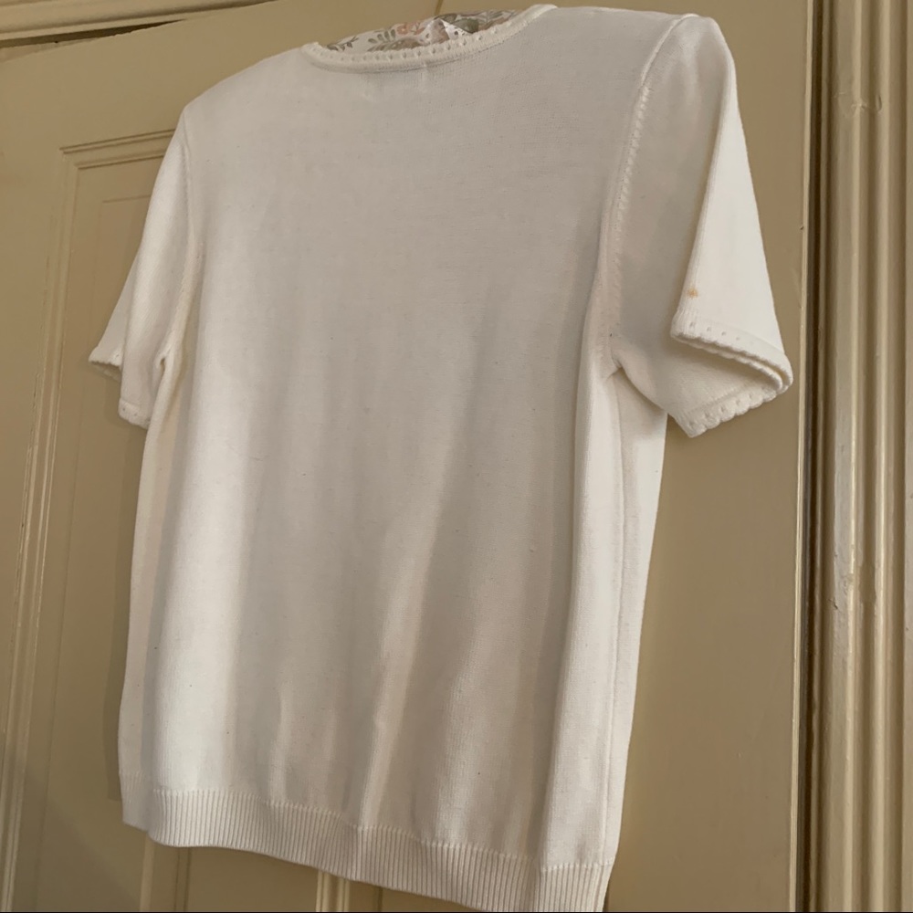 Vintage Cream Short Sleeve Cottagecore Floral Sweater SZ M - Picture 8 of 16
